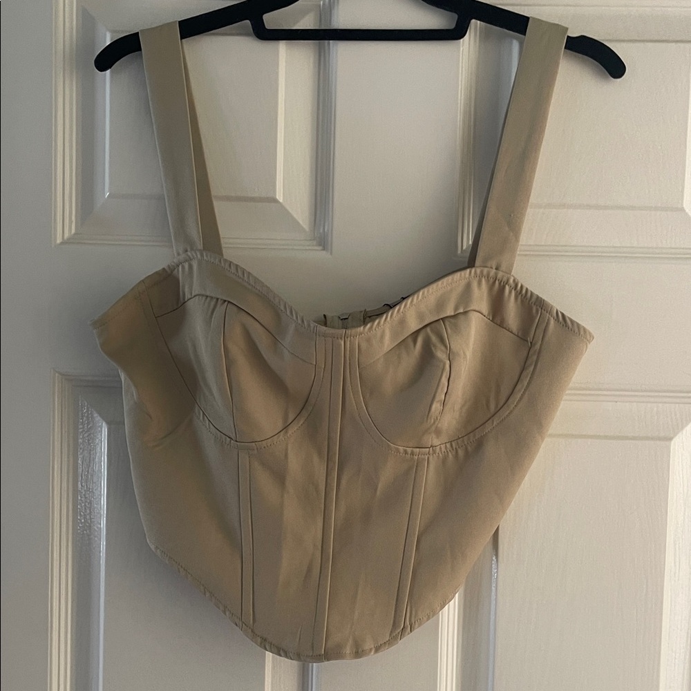 PrettyLittleThing Shape Bustier Crop Top in Beige